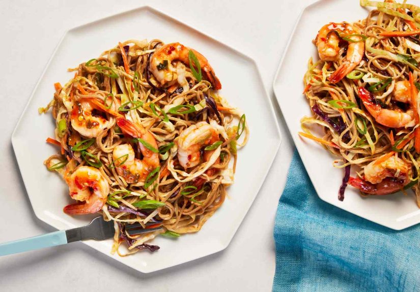 Soba Noodle Salad with Chili-Glazed Shrimp