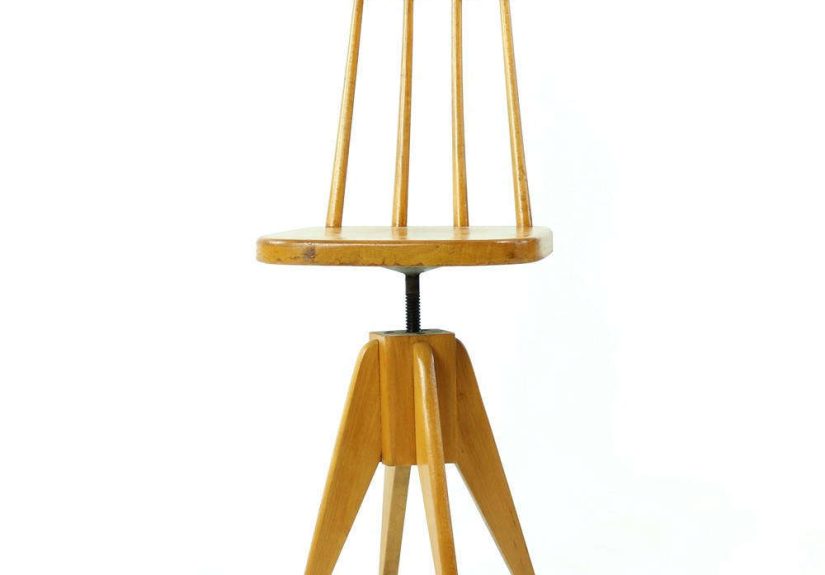 Vintage Wooden Swivel Stool