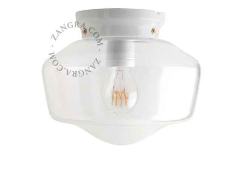 White Porcelain Ceiling Light - Glass Shade